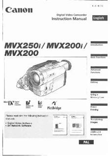 Canon MVX 200 i manual. Camera Instructions.